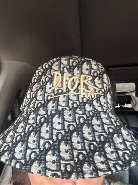 Dior Monogram Bucket Hat in Black & Cream with Gold Signature